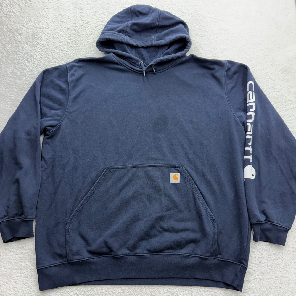 Carhartt K288 Loose Fit Midweight Sleeve Logo Hoodie Men XL Navy Blue Sweatshirt
